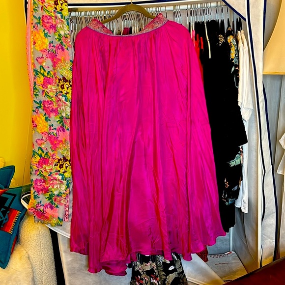 Anthropologie, NWT - Silk Fushia Skirt with delicate beaded waist, Sz M ($258) - Picture 7 of 9